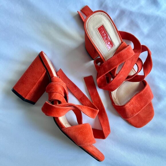 Orange Topshop Suede Heel Sandals - Picture 1 of 3
